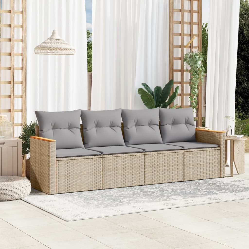 JUNG Vida 4-tlg. Garten-Sofagarnitur mit Kissen Beigemischung Poly Rattan