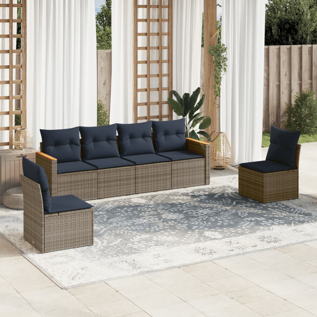 JUNG Vida 6-teiliges Gartensofa-Set mit Kissen, grau, Polyrattan