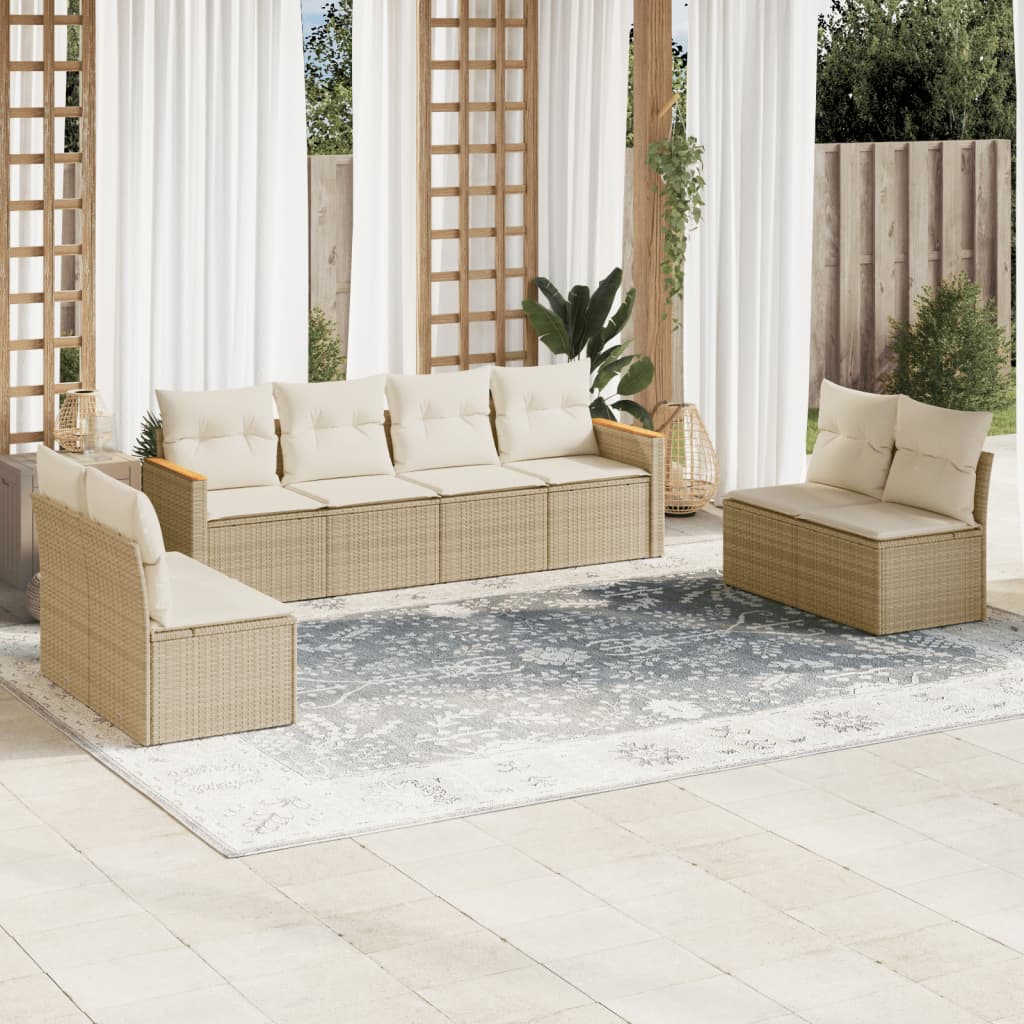 JUNG Vida 8-tlg. Garten-Sofagarnitur mit Kissen Beige Poly Rattan