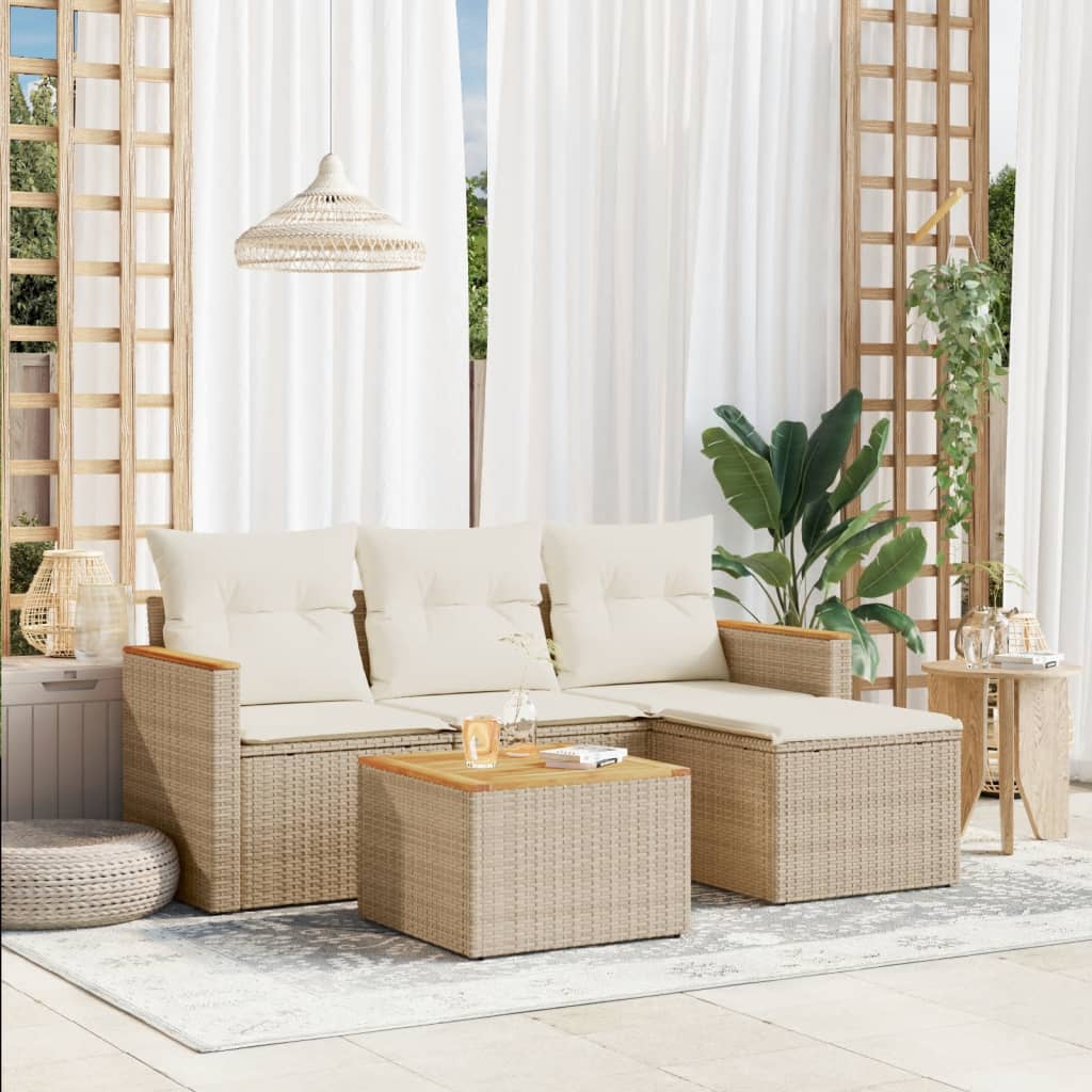 JUNG Vida 5-tlg. Garten-Sofagarnitur mit Kissen Beige Poly Rattan