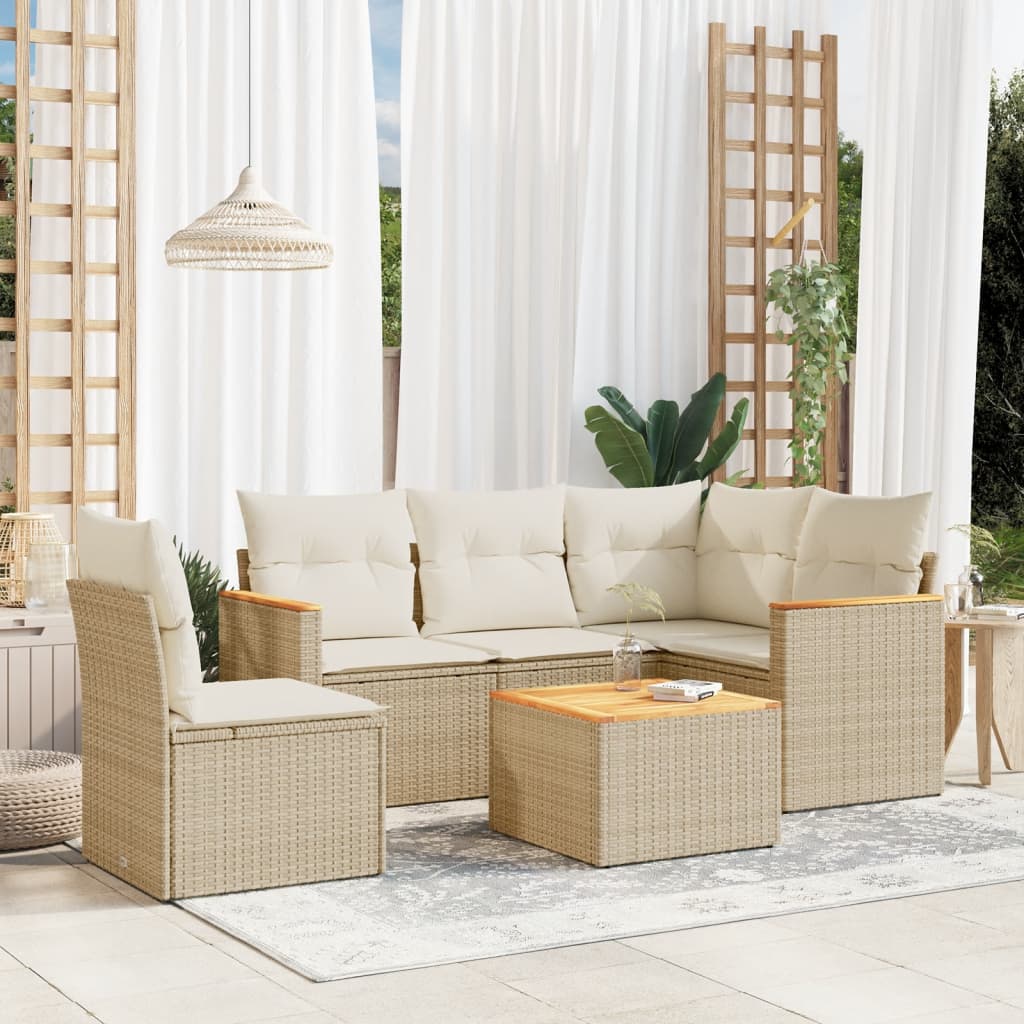 JUNG Vida 6-tlg. Garten-Sofagarnitur mit Kissen Beige Poly Rattan