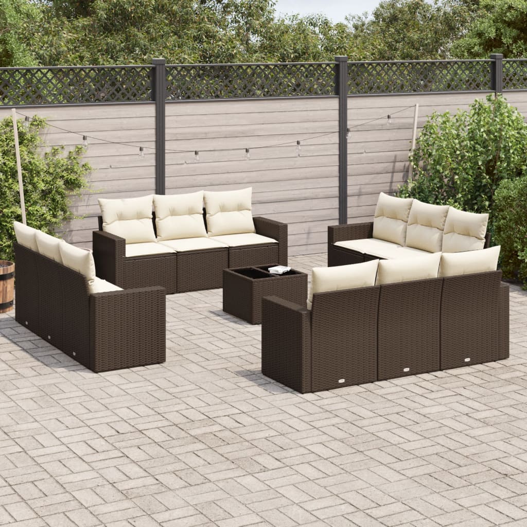 JUNG Vida 13-tlg. Garten-Sofagarnitur mit Kissen Braun Poly Rattan