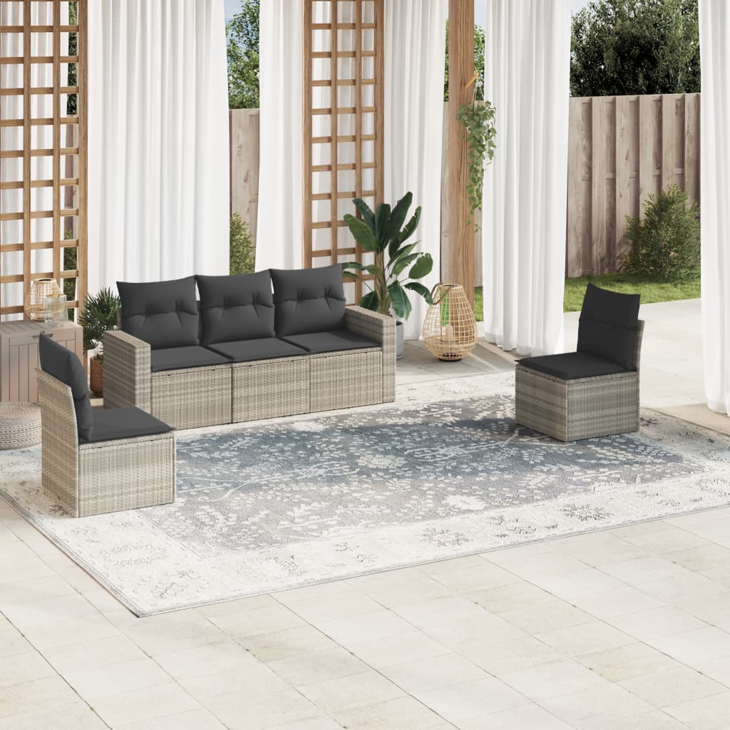 JUNG Vida 5-tlg. Garten-Sofagarnitur mit Kissen Hellgrau Poly Rattan