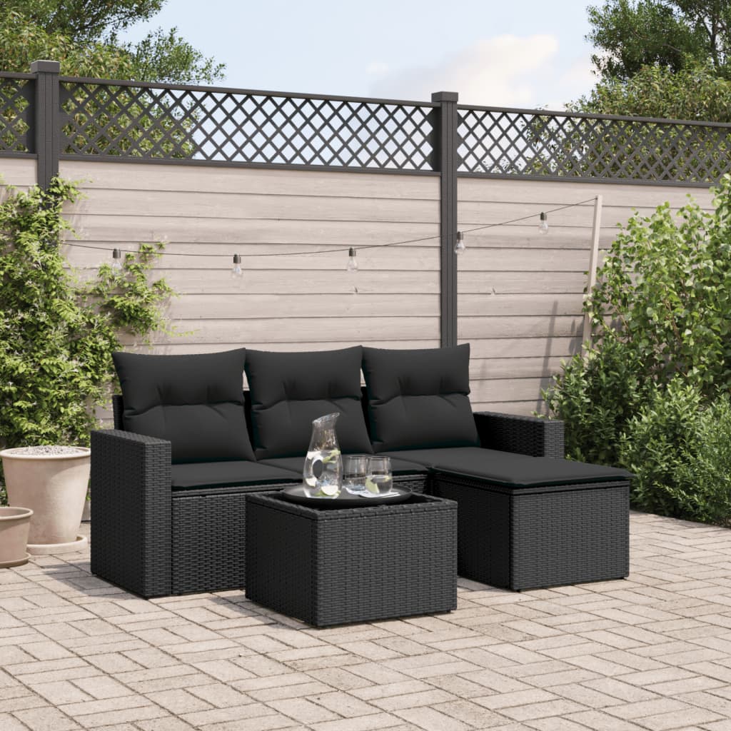 JUNG Vida 5-tlg. Garten-Sofagarnitur mit Kissen Schwarz Poly Rattan