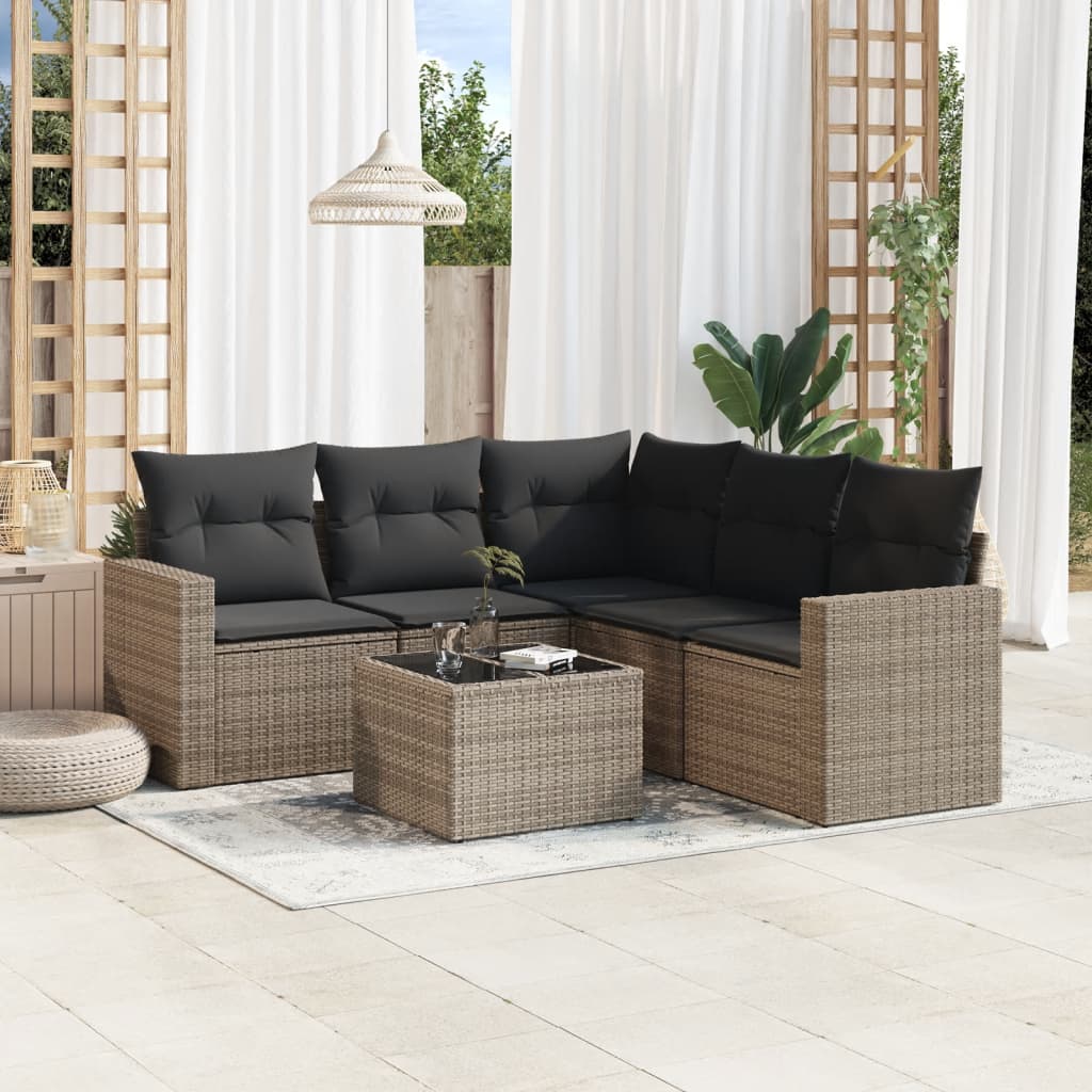 JUNG Vida 6-tlg. Garten-Sofagarnitur mit Kissen Grau Poly Rattan