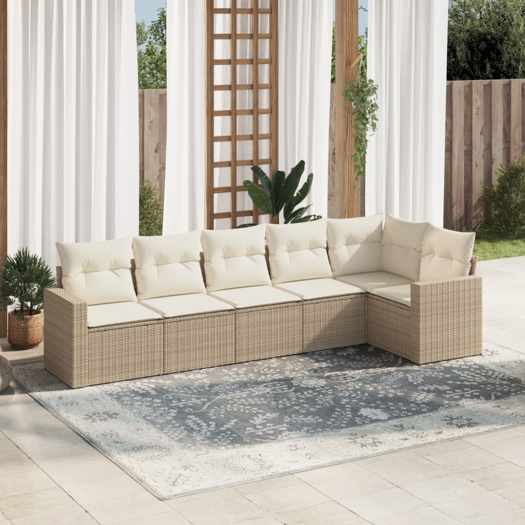 JUNG Vida 6-tlg. Garten-Sofagarnitur mit Kissen Beige Poly Rattan