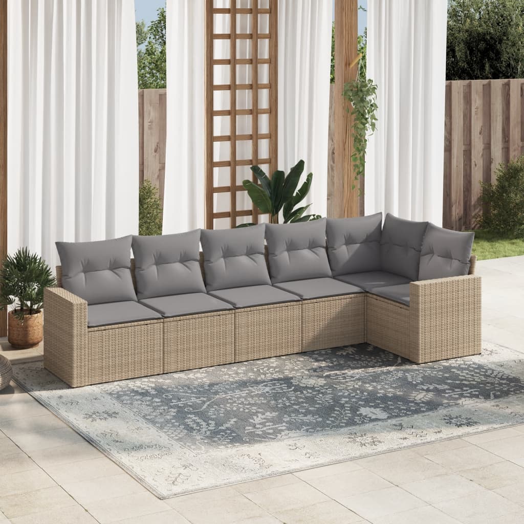 JUNG Vida 6-tlg. Garten-Sofagarnitur mit Kissen Beige Poly Rattan