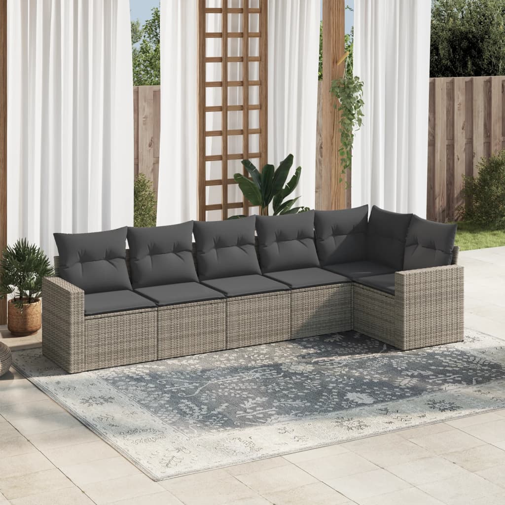 JUNG Vida 6-tlg. Garten-Sofagarnitur mit Kissen Grau Poly Rattan