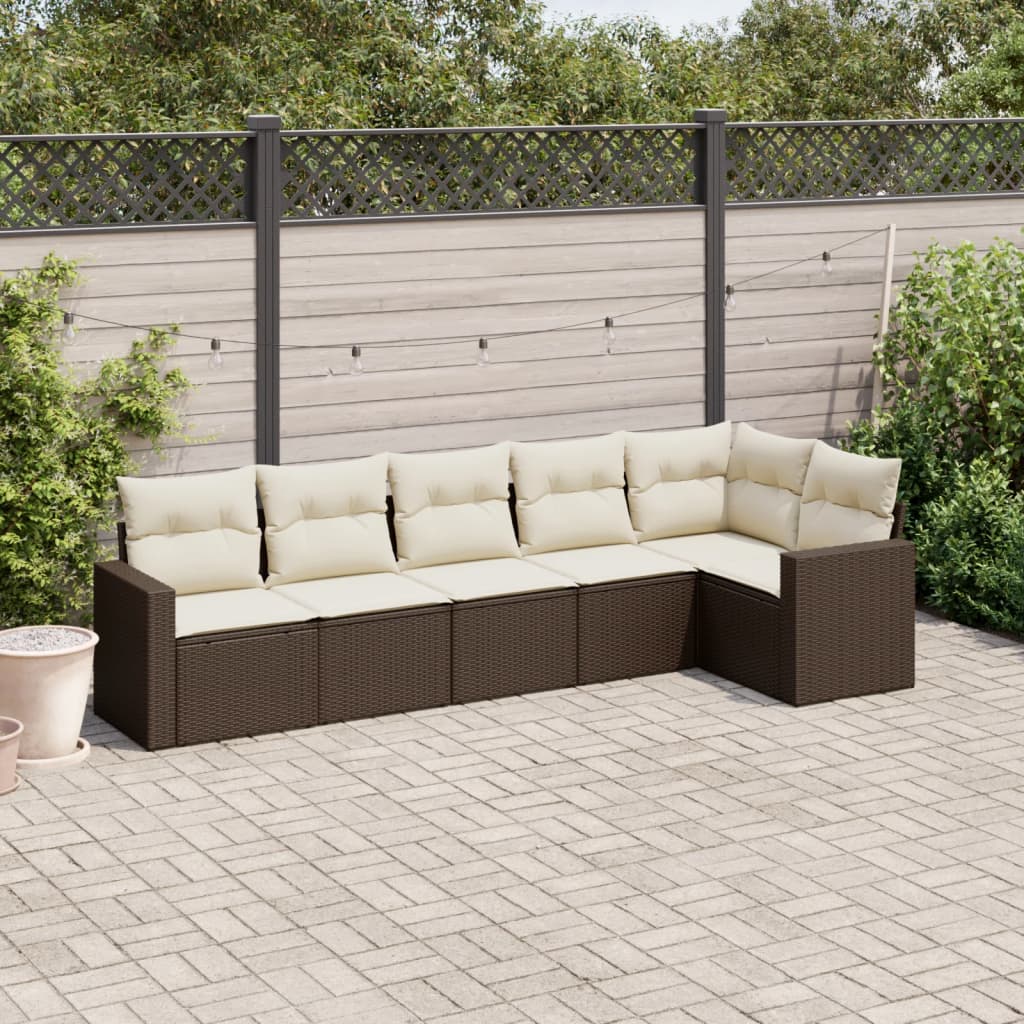 JUNG Vida 6-tlg. Garten-Sofagarnitur mit Kissen Braun Poly Rattan