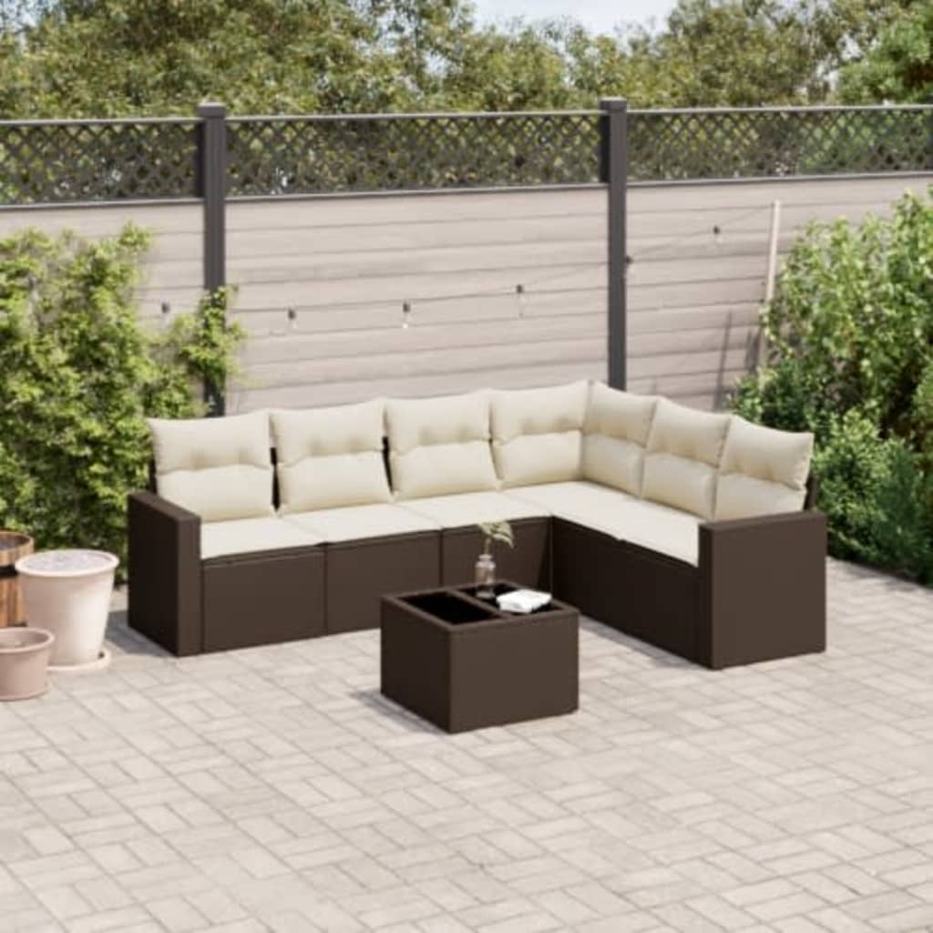 JUNG Vida 7-tlg. Garten-Sofagarnitur mit Kissen Braun Poly Rattan