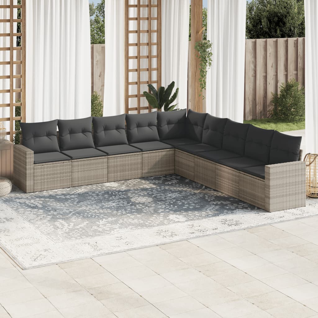JUNG Vida 9-tlg. Garten-Sofagarnitur mit Kissen Hellgrau Poly Rattan