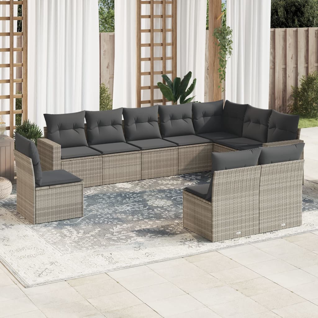 JUNG Vida 10-tlg. Garten-Sofagarnitur mit Kissen Hellgrau Poly Rattan