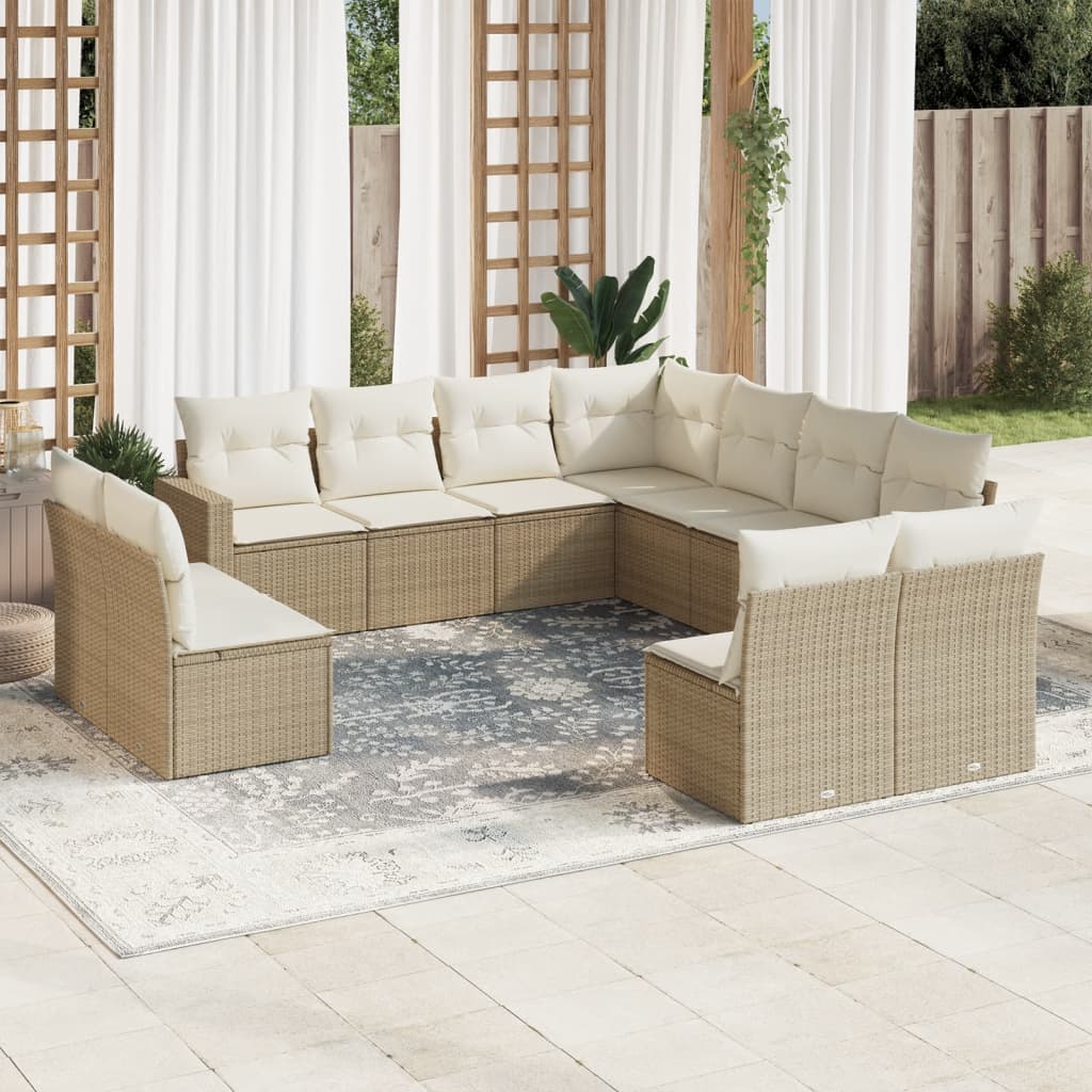 JUNG Vida 11-tlg. Garten-Sofagarnitur mit Kissen Beige Poly Rattan