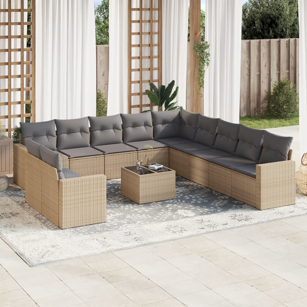 JUNG Vida 12-tlg. Garten-Sofagarnitur mit Kissen Beige Poly Rattan