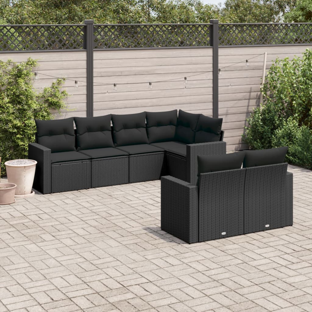 JUNG Vida 7-tlg. Garten-Sofagarnitur mit Kissen Schwarz Poly Rattan