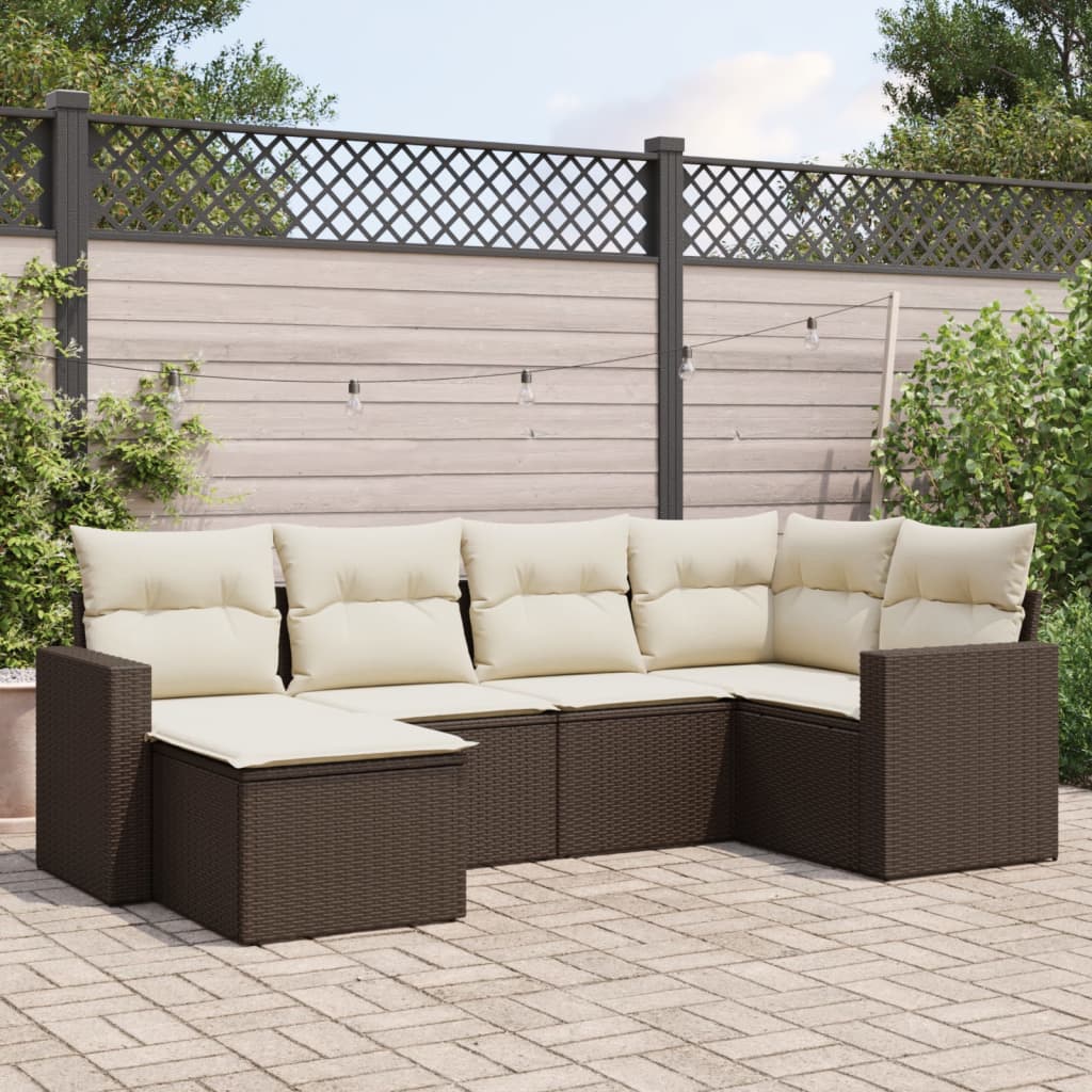 JUNG Vida 6-tlg. Garten-Sofagarnitur mit Kissen Braun Poly Rattan