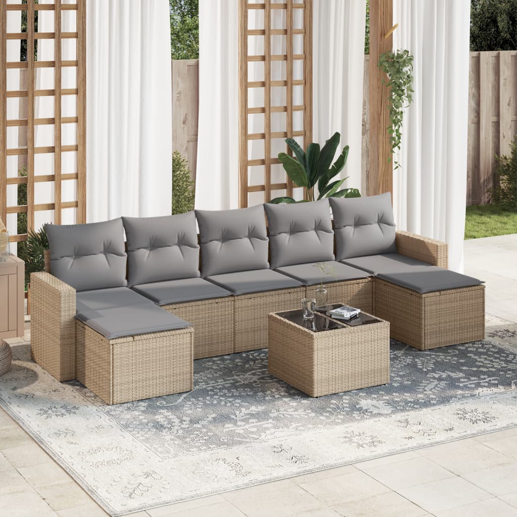 JUNG Vida 8-tlg. Garten-Sofagarnitur mit Kissen Beige Poly Rattan