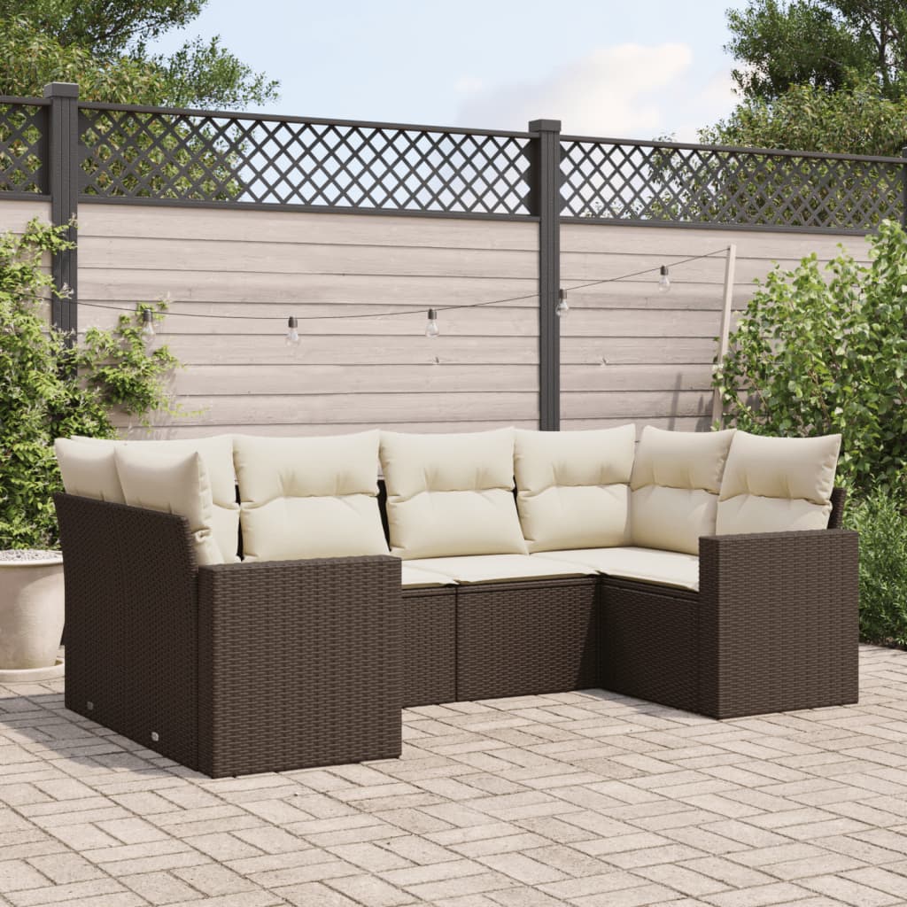 JUNG Vida 6-tlg. Garten-Sofagarnitur mit Kissen Braun Poly Rattan