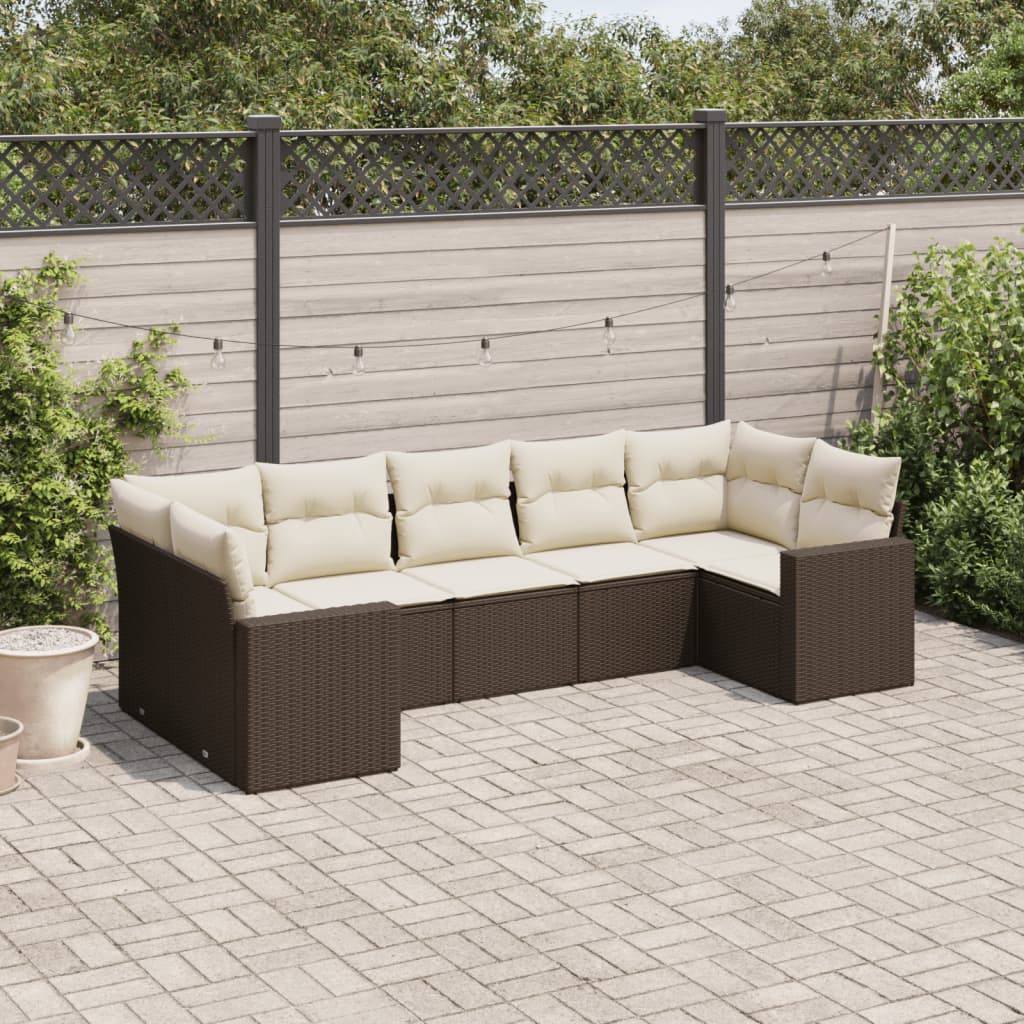 JUNG Vida 7-tlg. Garten-Sofagarnitur mit Kissen Braun Poly Rattan