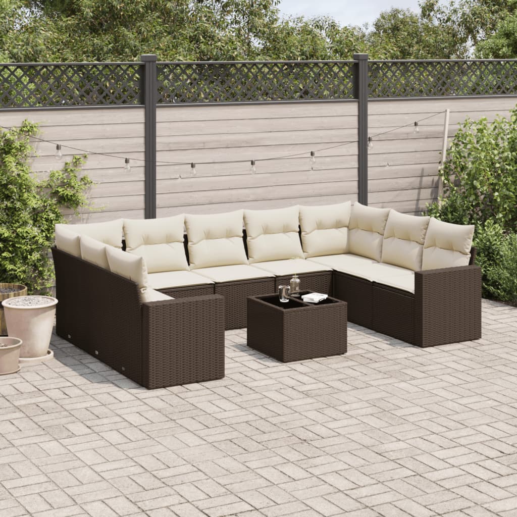 JUNG Vida 10-tlg. Garten-Sofagarnitur mit Kissen Braun Poly Rattan