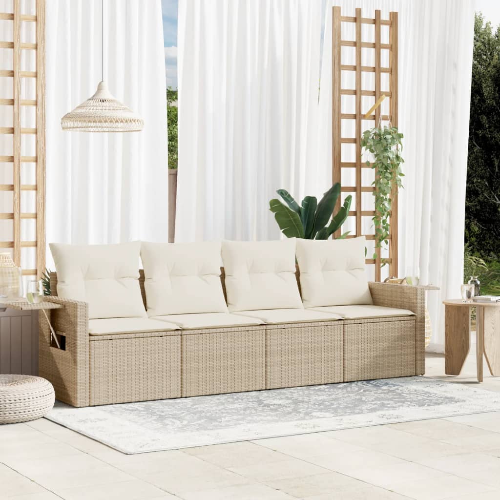 JUNG Vida 4-tlg. Garten-Sofagarnitur mit Kissen Beige Poly Rattan
