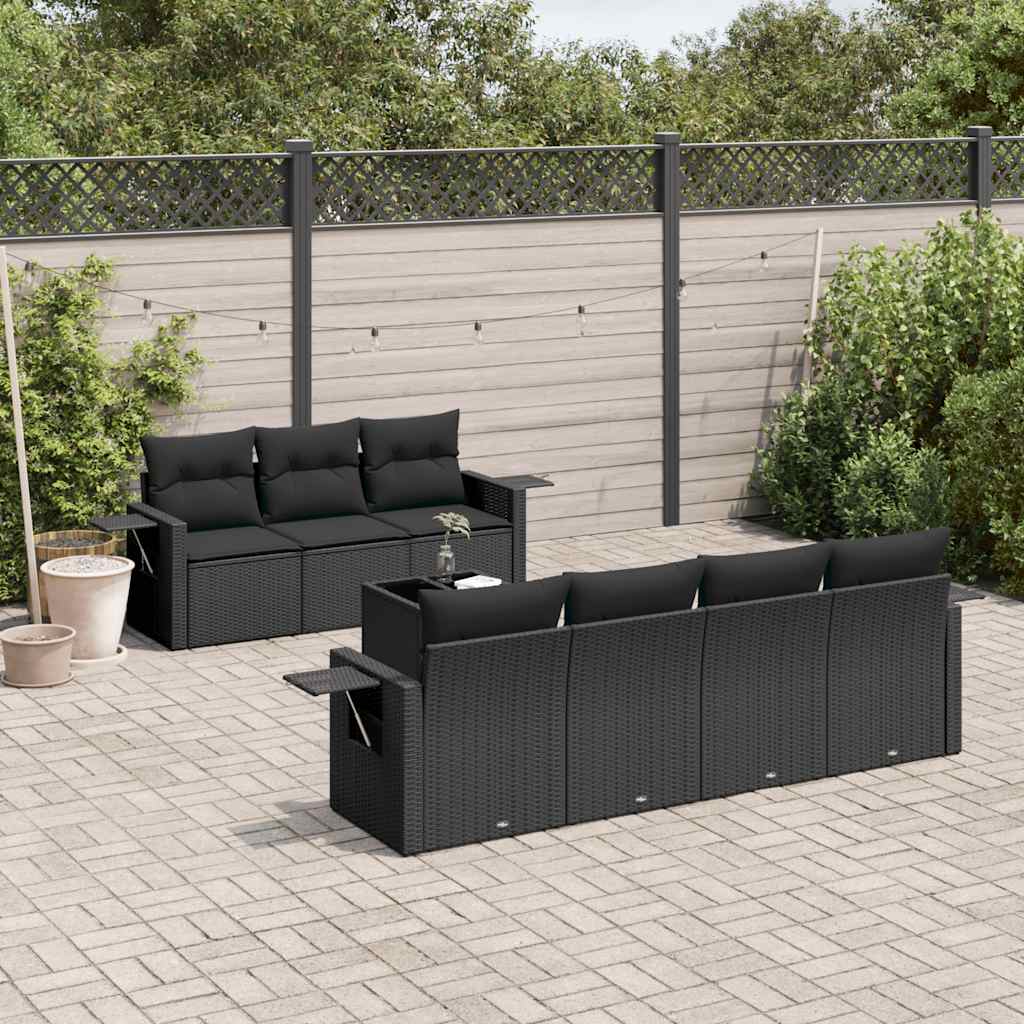 JUNG Vida 8-tlg. Garten-Sofagarnitur mit Kissen Schwarz Poly Rattan