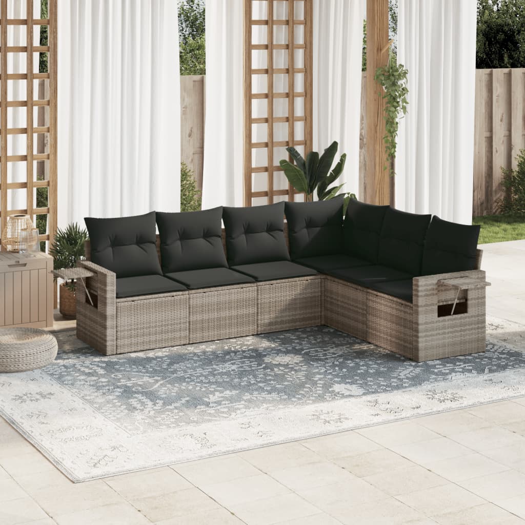 JUNG Vida 6-tlg. Garten-Sofagarnitur mit Kissen Hellgrau Poly Rattan