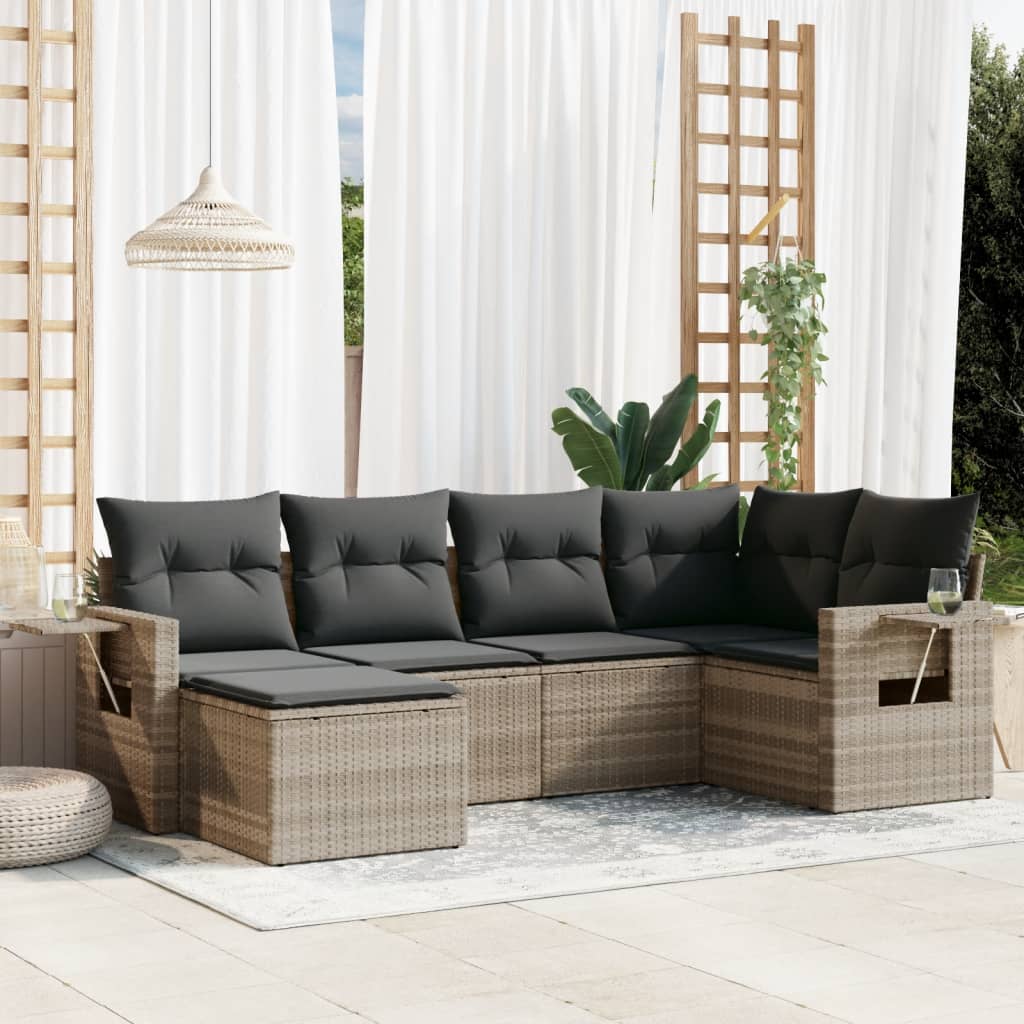 JUNG Vida 6-tlg. Garten-Sofagarnitur mit Kissen Hellgrau Poly Rattan
