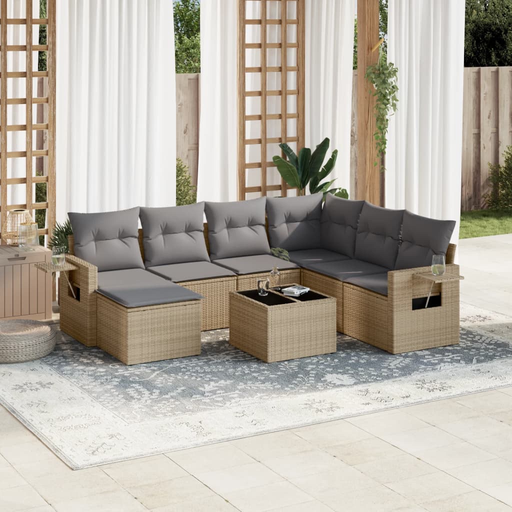 JUNG Vida 8-tlg. Garten-Sofagarnitur mit Kissen Beige Poly Rattan