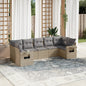 JUNG Vida 7-tlg. Garten-Sofagarnitur mit Kissen Beige Poly Rattan