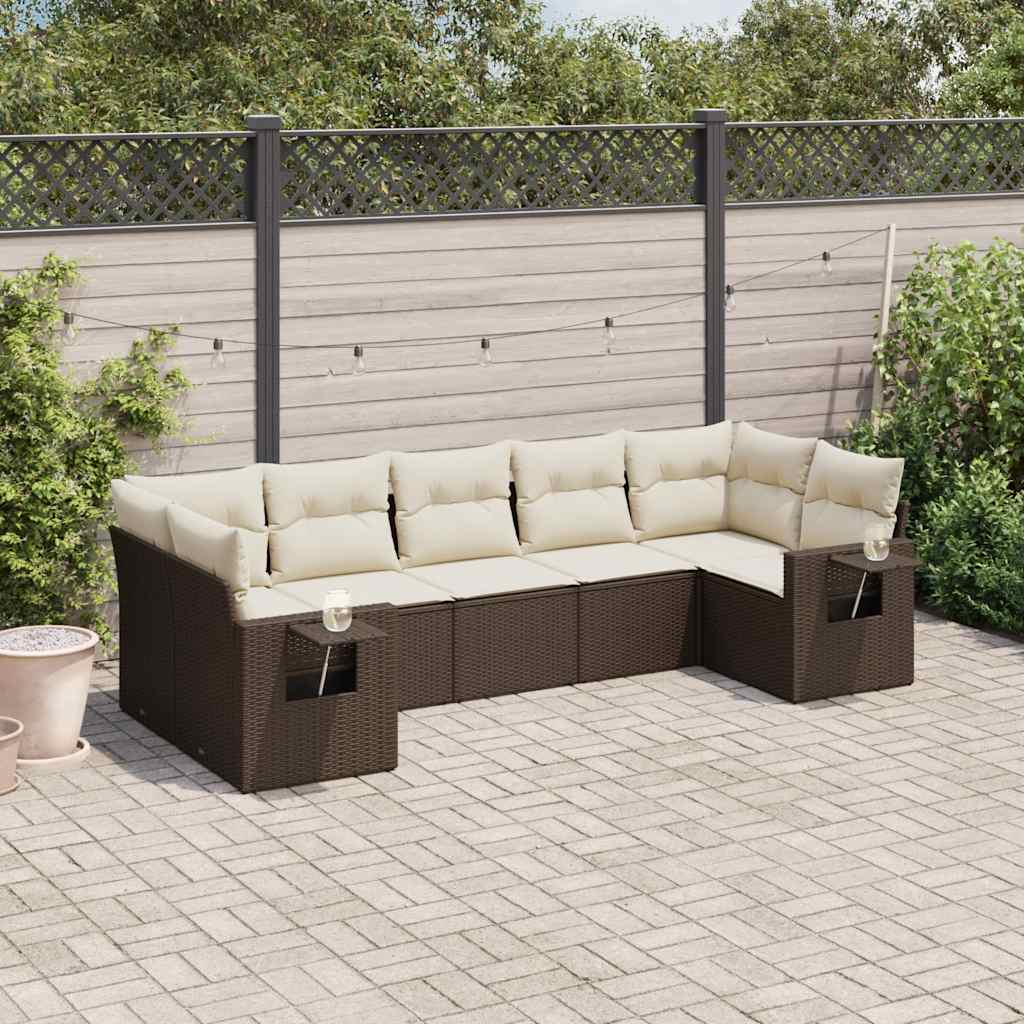 JUNG Vida 7-tlg. Garten-Sofagarnitur mit Kissen Braun Poly Rattan