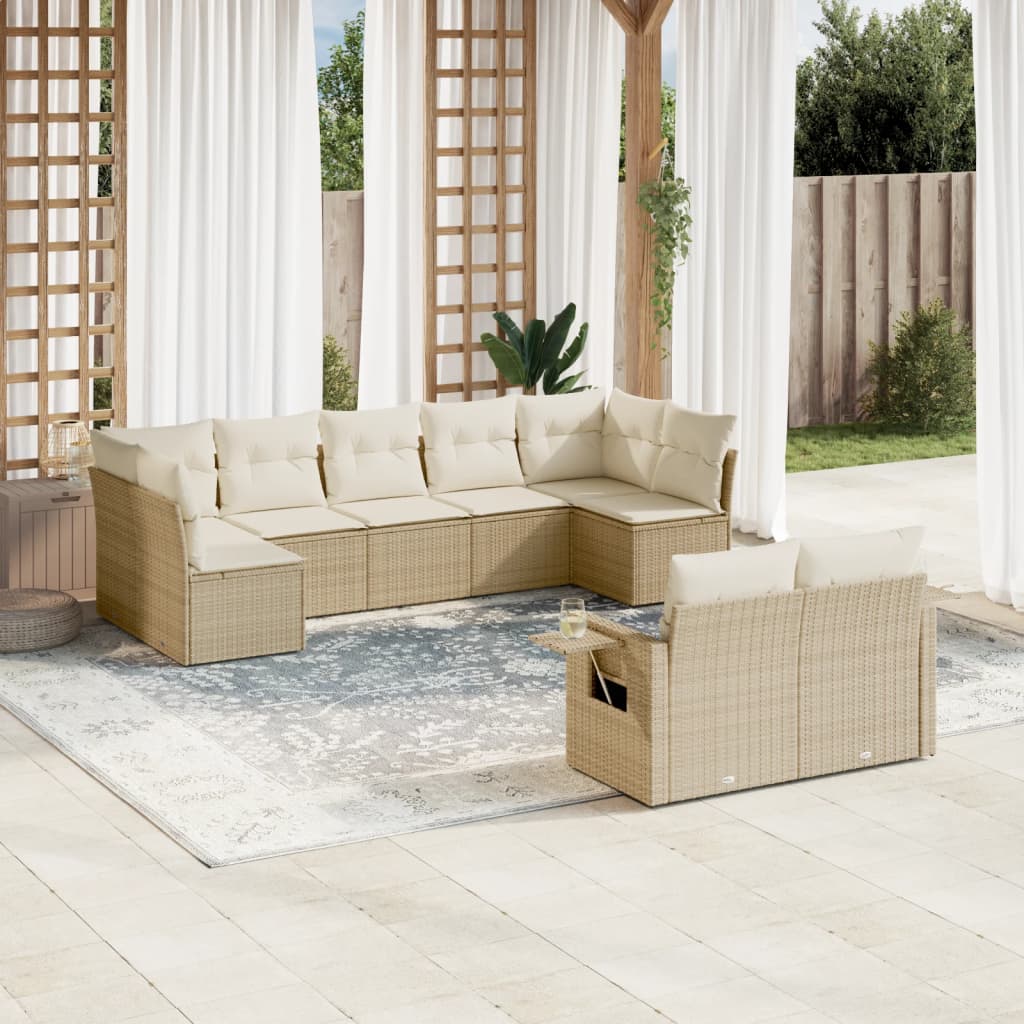 JUNG Vida 9-tlg. Garten-Sofagarnitur mit Kissen Beige Poly Rattan