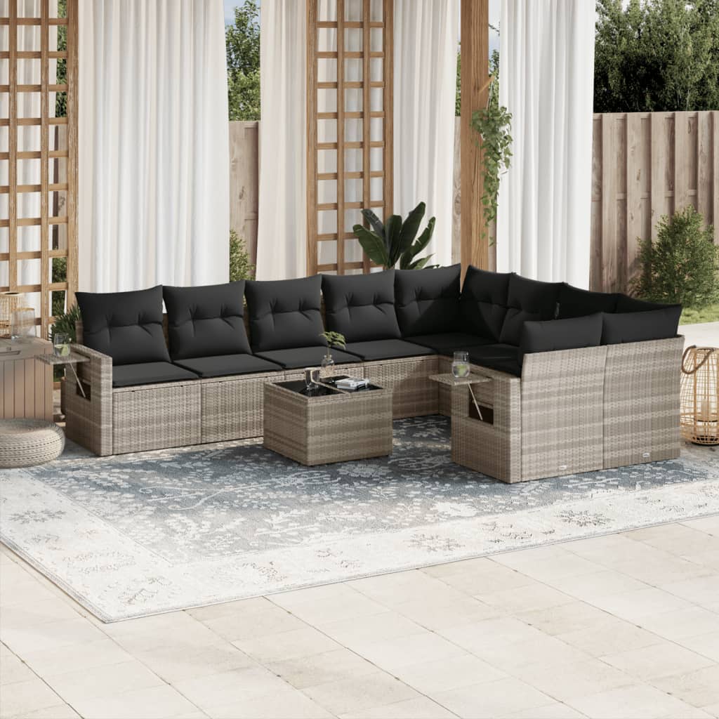 JUNG Vida 10-tlg. Garten-Sofagarnitur mit Kissen Hellgrau Poly Rattan