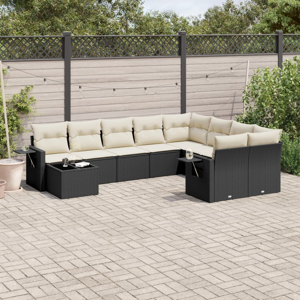 JUNG Vida 10-tlg. Garten-Sofagarnitur mit Kissen Schwarz Poly Rattan