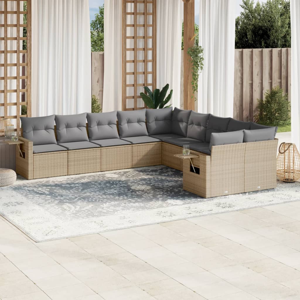 JUNG Vida 10-tlg. Garten-Sofagarnitur mit Kissen Beige Poly Rattan