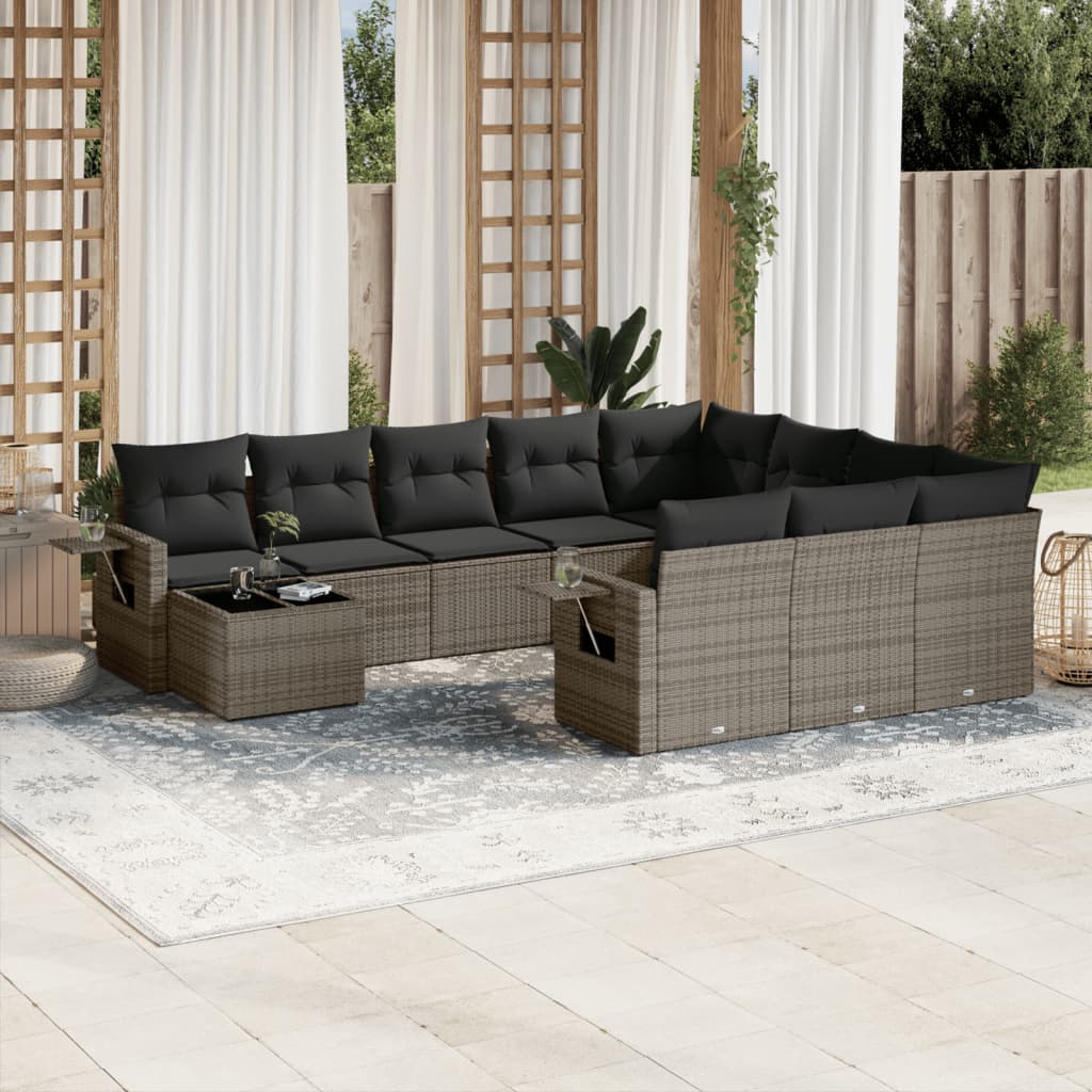 JUNG Vida 11-tlg. Garten-Sofagarnitur mit Kissen Grau Poly Rattan