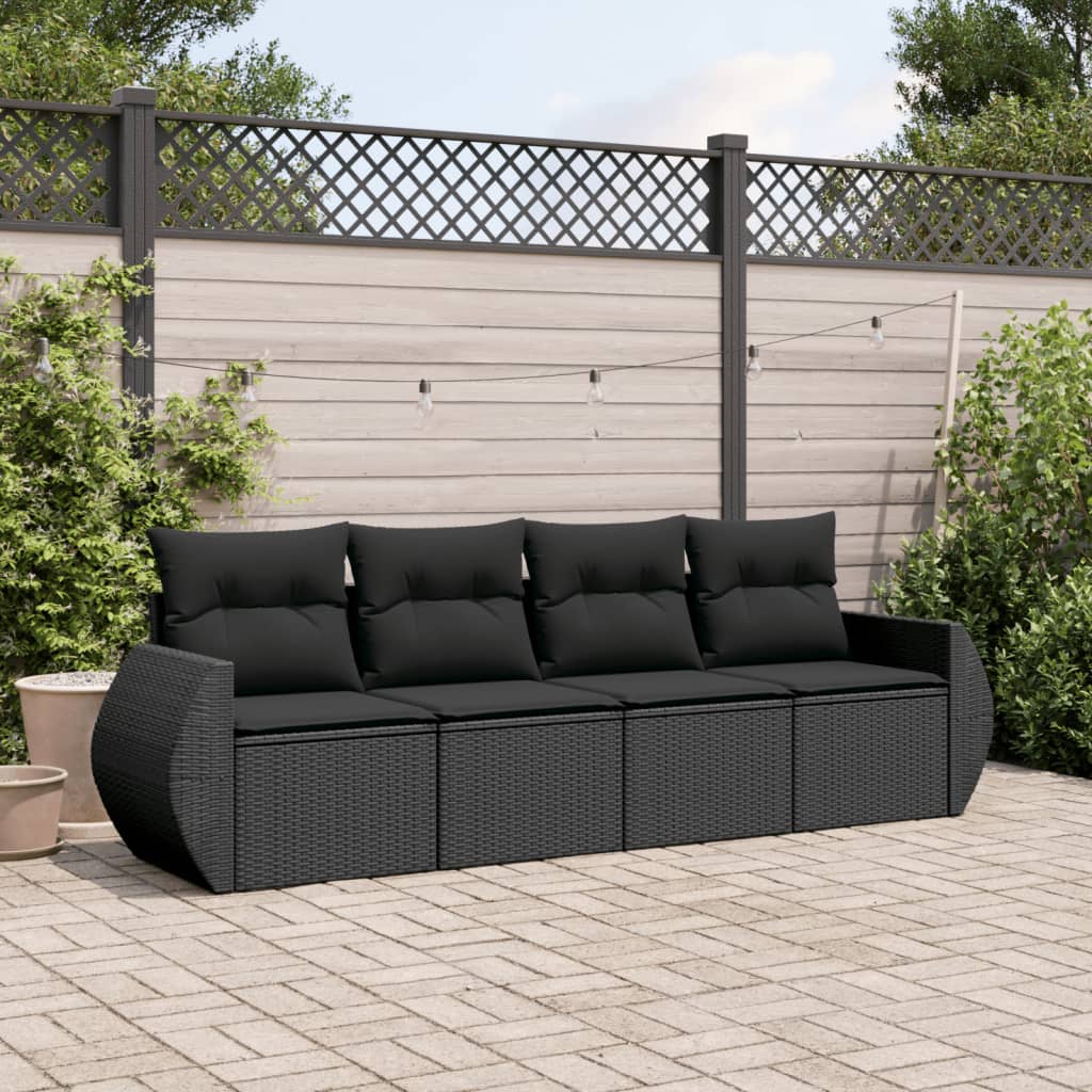 JUNG Vida 4-tlg. Garten-Sofagarnitur mit Kissen Schwarz Poly Rattan