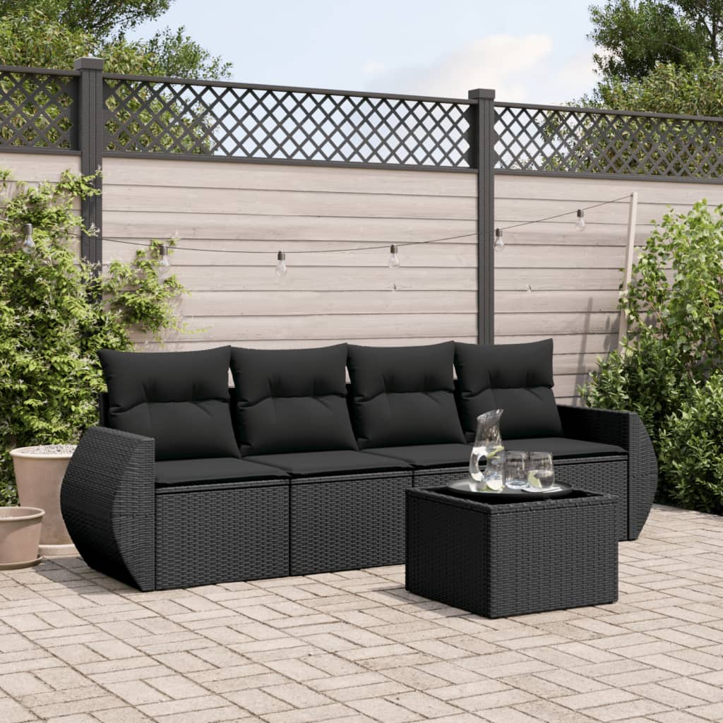 JUNG Vida 5-tlg. Garten-Sofagarnitur mit Kissen Schwarz Poly Rattan