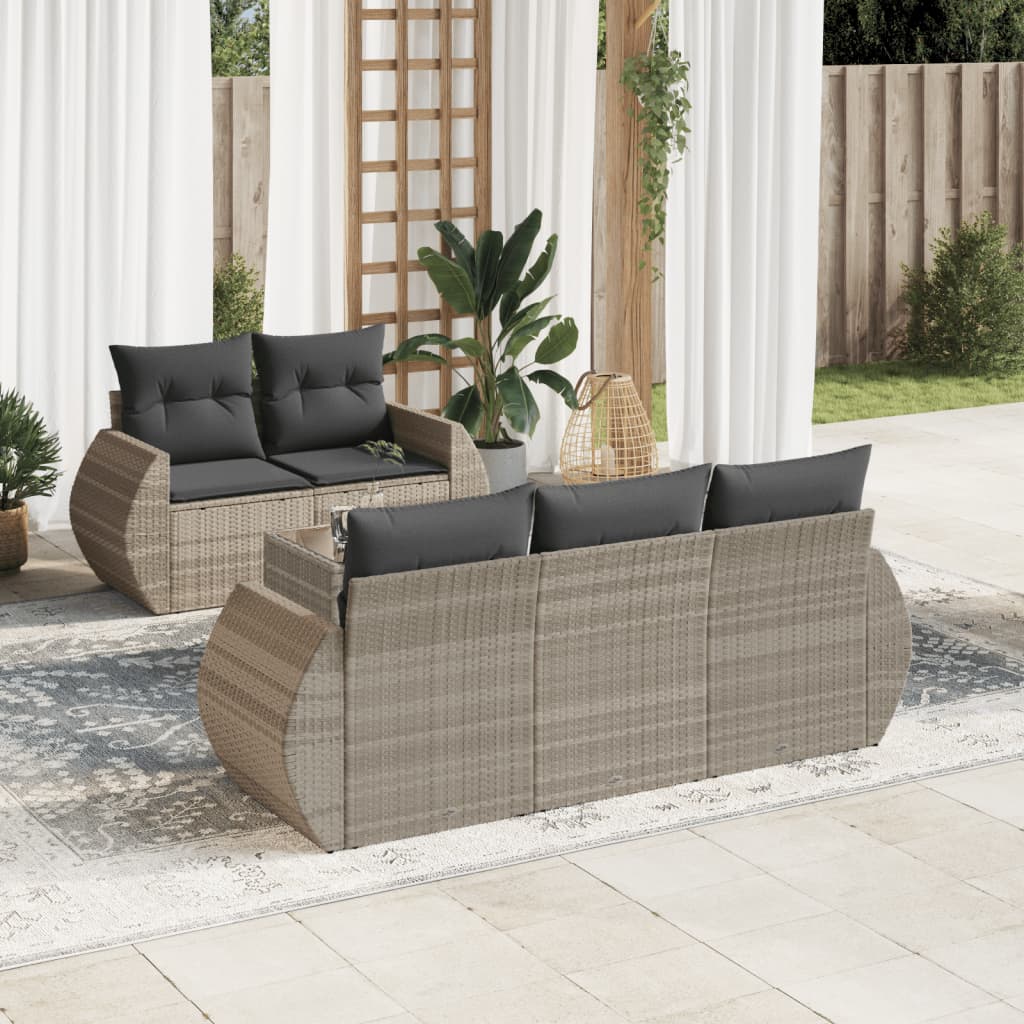 JUNG Vida 6-tlg. Garten-Sofagarnitur mit Kissen Hellgrau Poly Rattan