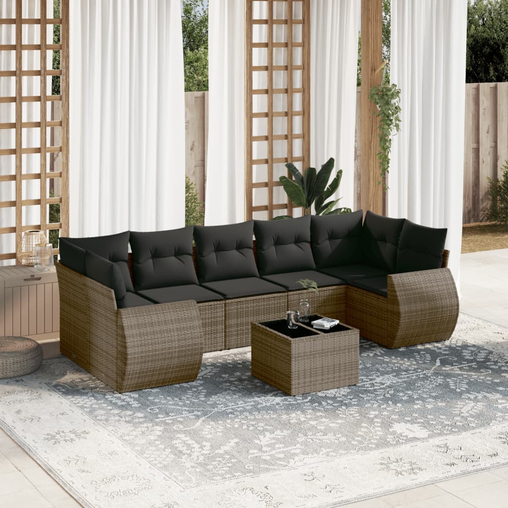 JUNG Vida 8-tlg. Garten-Sofagarnitur mit Kissen Grau Poly Rattan