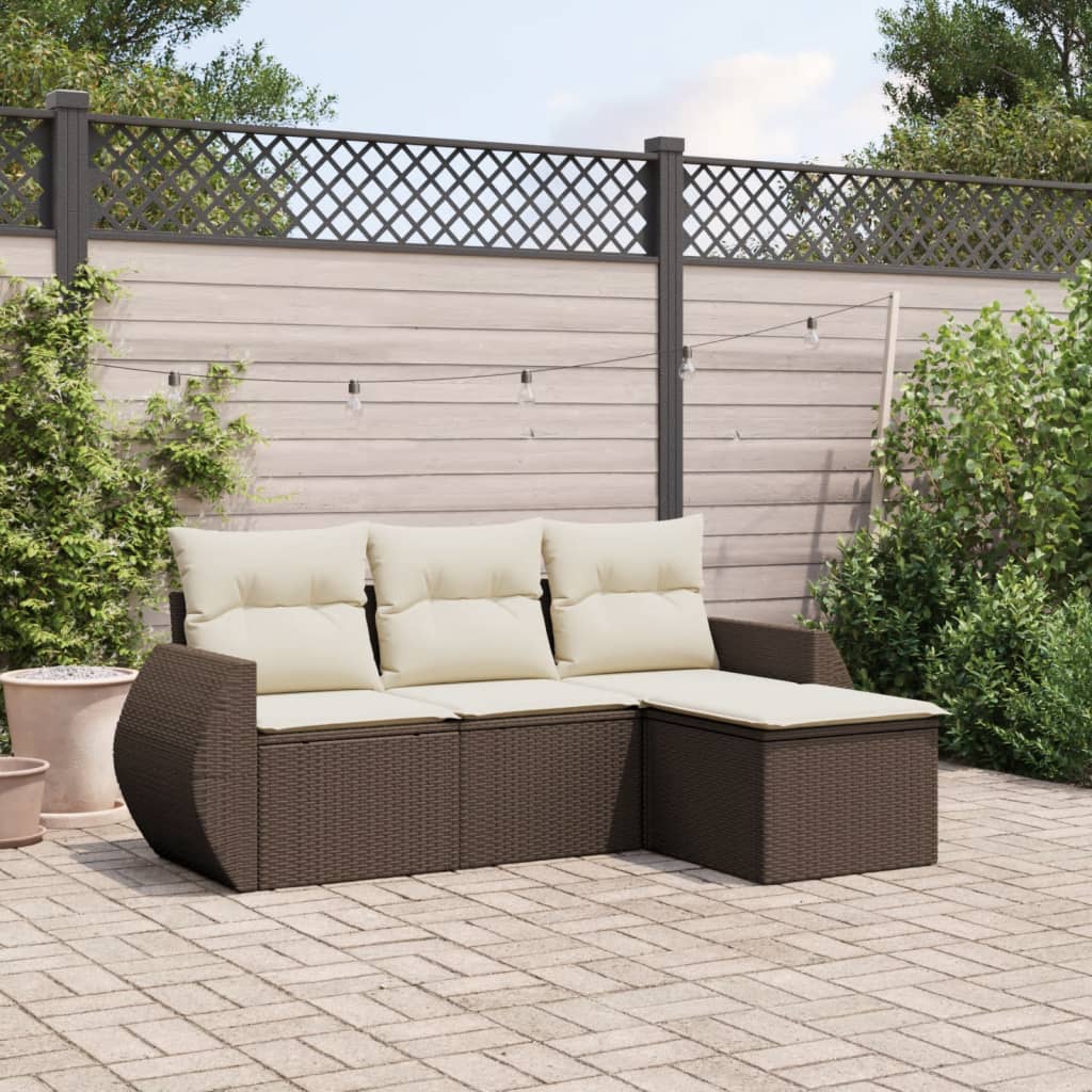 JUNG Vida 4-tlg. Garten-Sofagarnitur mit Kissen Braun Poly Rattan