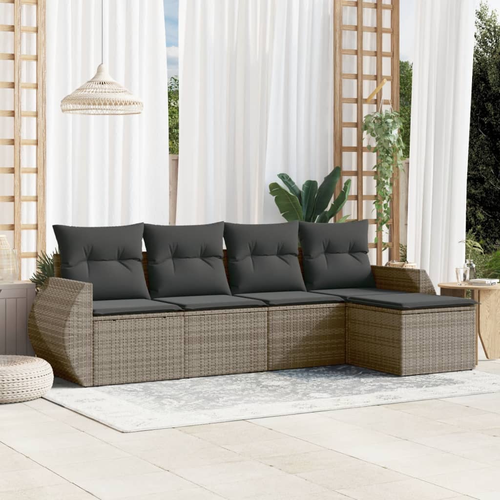 JUNG Vida 5-tlg. Garten-Sofagarnitur mit Kissen Grau Poly Rattan
