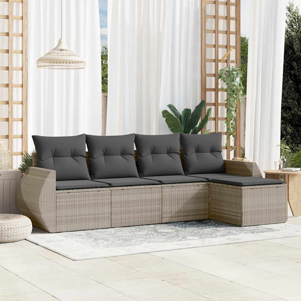 JUNG Vida 5-tlg. Garten-Sofagarnitur mit Kissen Hellgrau Poly Rattan