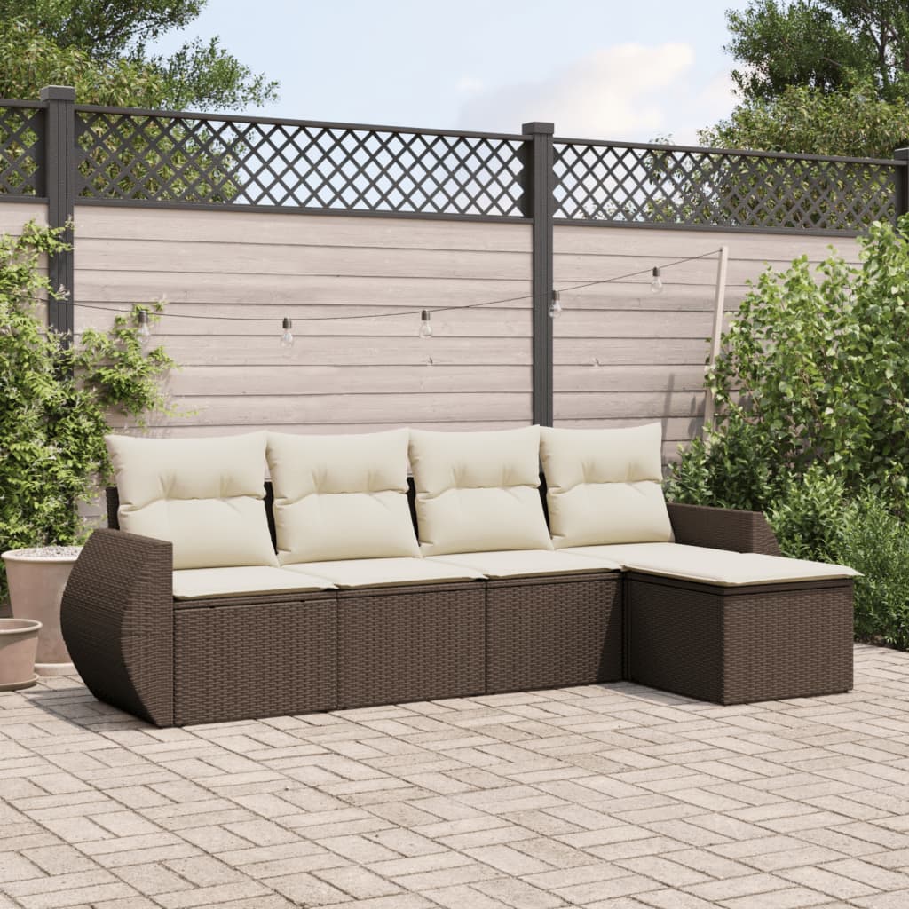 JUNG Vida 5-tlg. Garten-Sofagarnitur mit Kissen Braun Poly Rattan