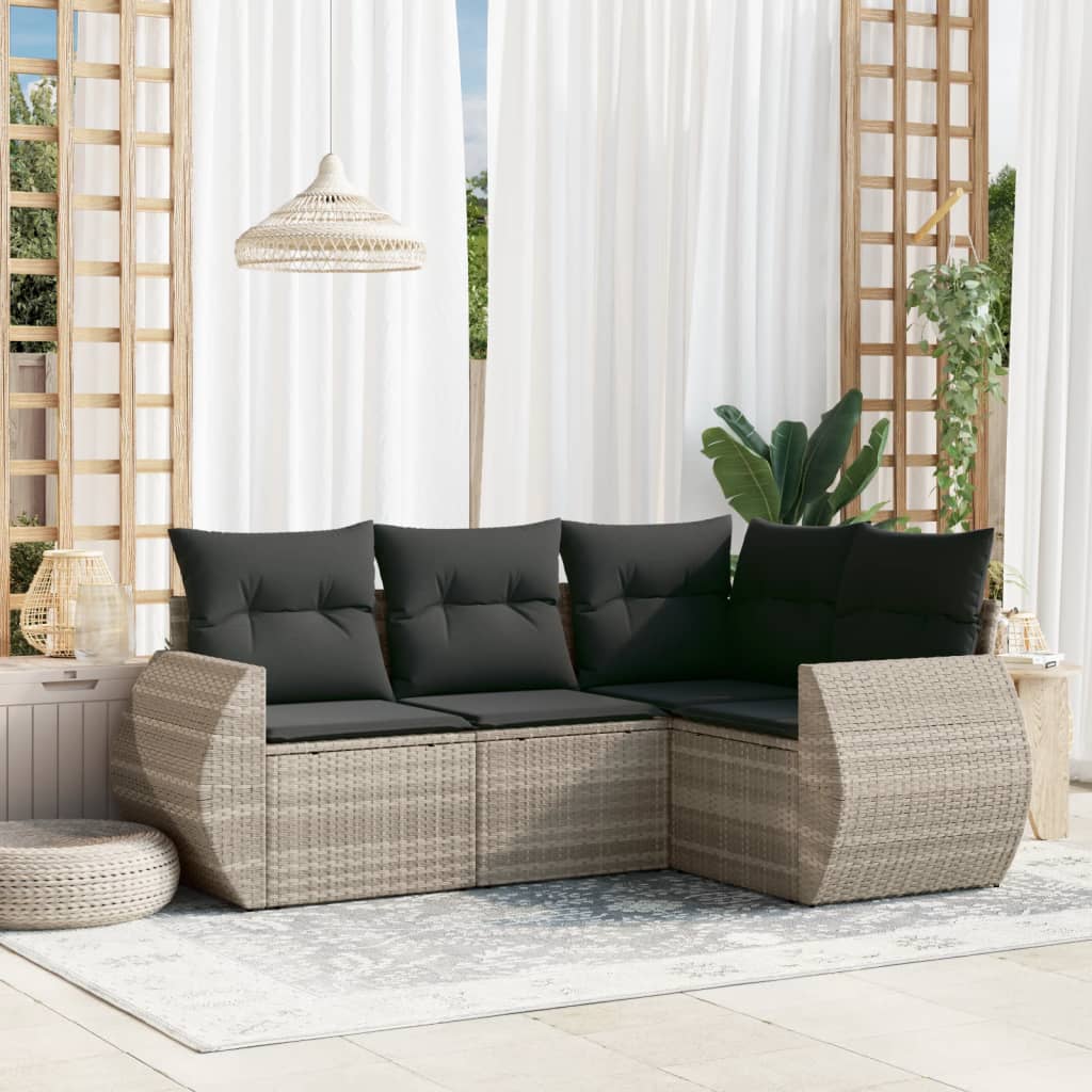 JUNG Vida 4-tlg. Garten-Sofagarnitur mit Kissen Hellgrau Poly Rattan