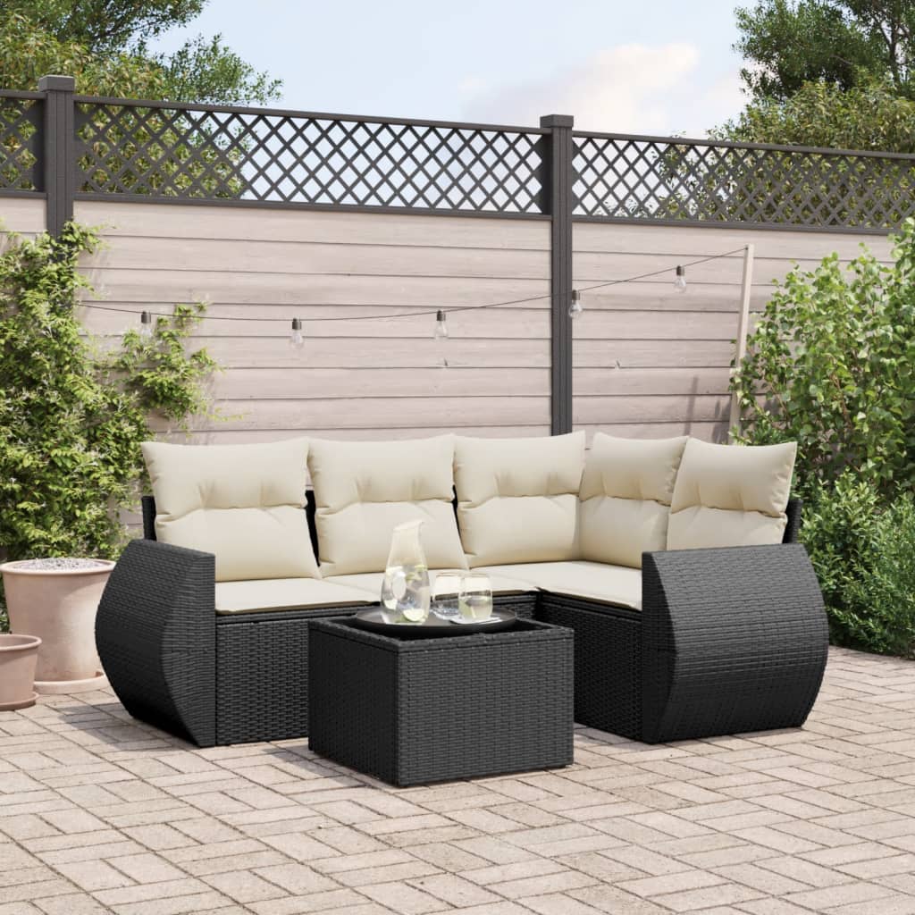 JUNG Vida 5-tlg. Garten-Sofagarnitur mit Kissen Schwarz Poly Rattan
