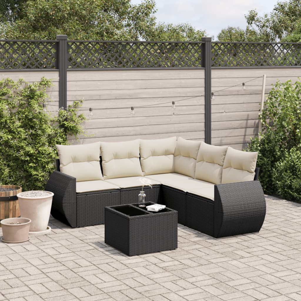 JUNG Vida 6-tlg. Garten-Sofagarnitur mit Kissen Schwarz Poly Rattan