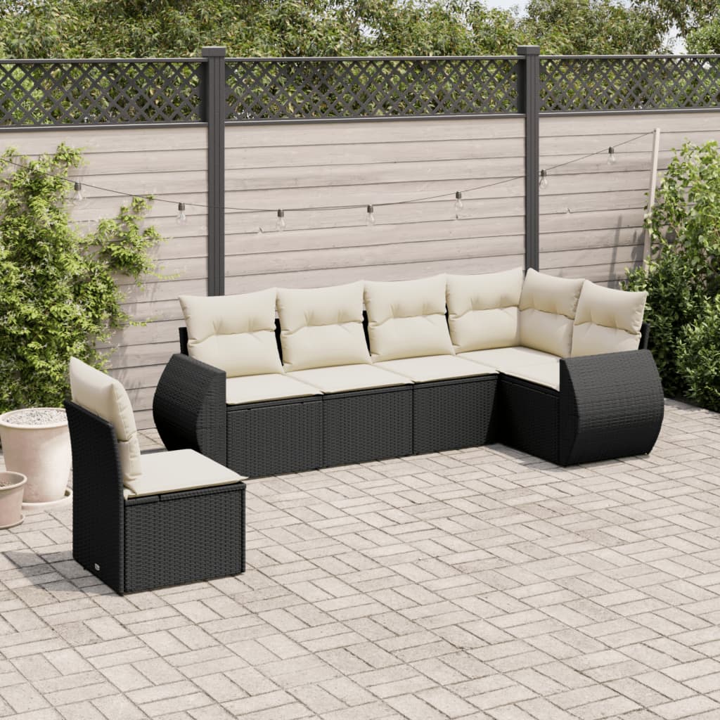JUNG Vida 6-tlg. Garten-Sofagarnitur mit Kissen Schwarz Poly Rattan