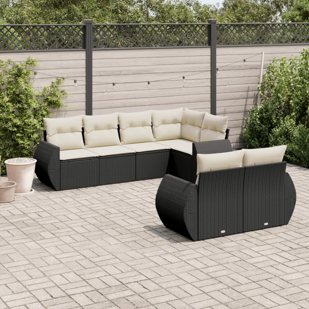 JUNG Vida 7-tlg. Garten-Sofagarnitur mit Kissen Schwarz Poly Rattan