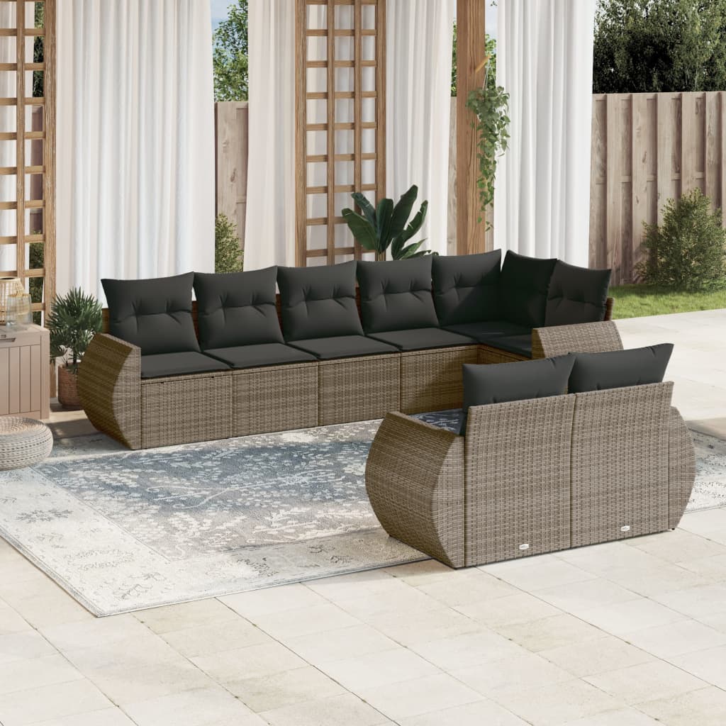 JUNG Vida 8-tlg. Garten-Sofagarnitur mit Kissen Grau Poly Rattan